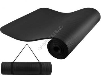 MATA fitness NBR 10 mm czarna 183 x 61 cm z paskiem